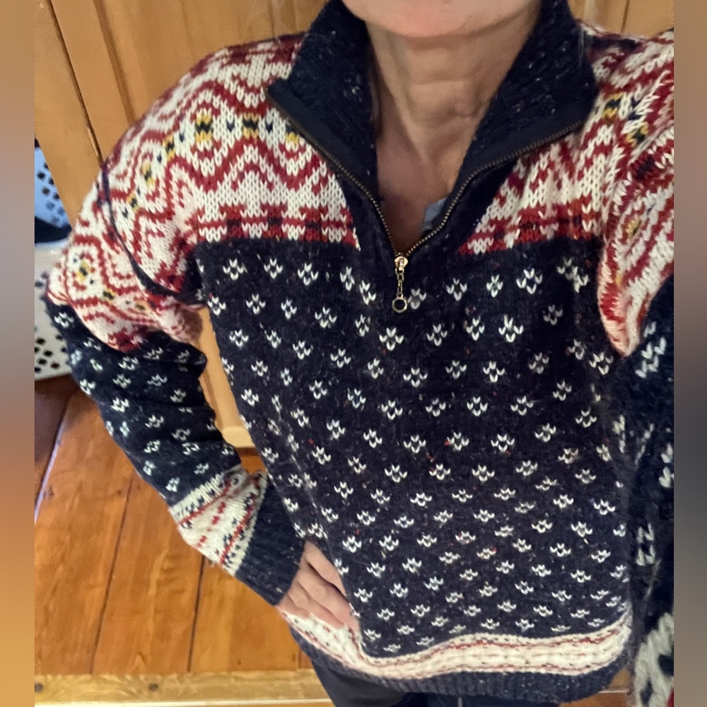 Vintage Marsh Landing Wool Blend Fair Isle Popover V-neck Zipper Sweater - Picture 10 of 11